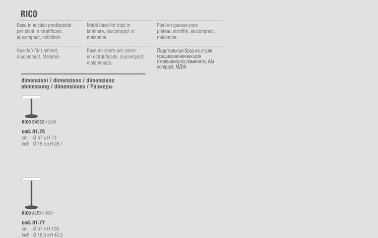 Rico bar table Bontempi Casa square version sizes
