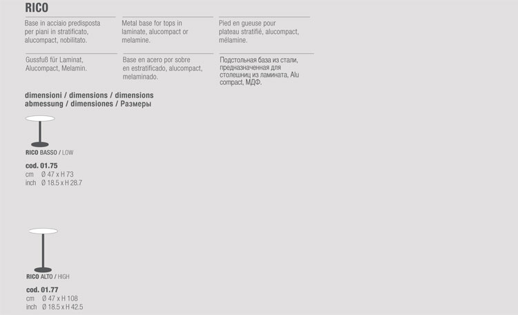 Rico bar table Bontempi Casa round version sizes