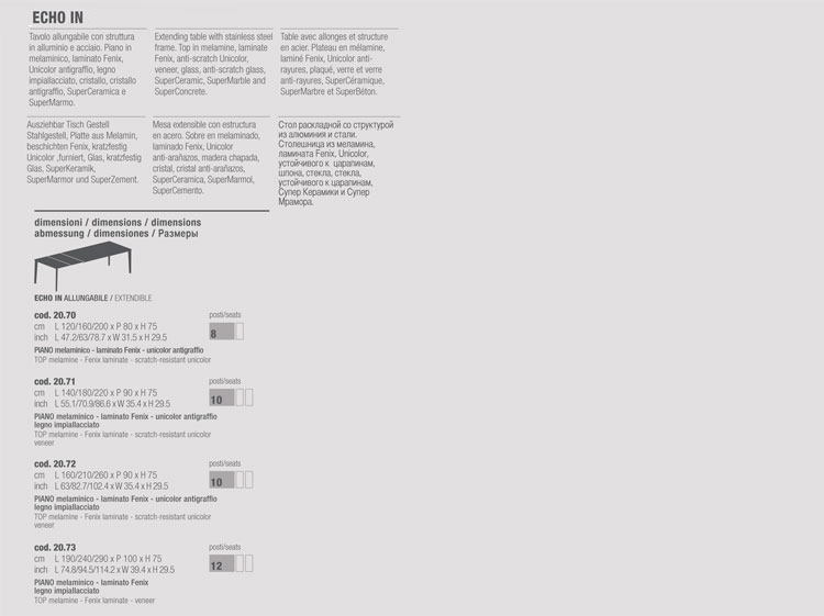 Echo In Bontempi Casa extendable table sizes