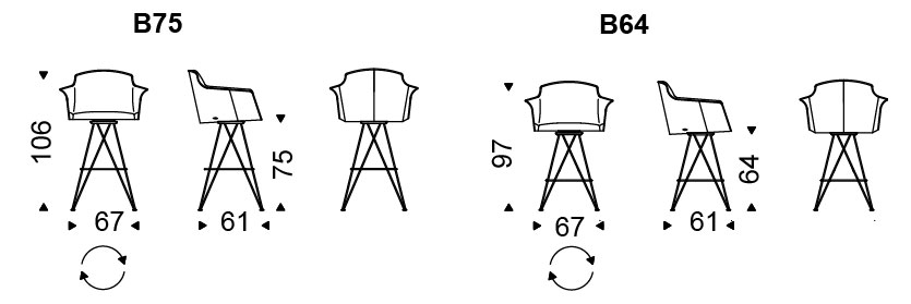 Flaminio Stool Cattelan Italia with armrests dimensions and sizes