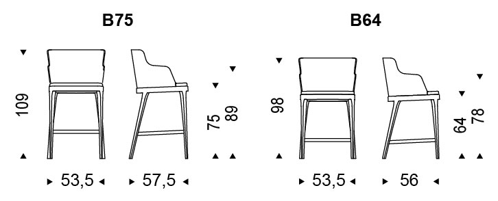Magda Stool Cattelan Italia with armrests dimensions and sizes