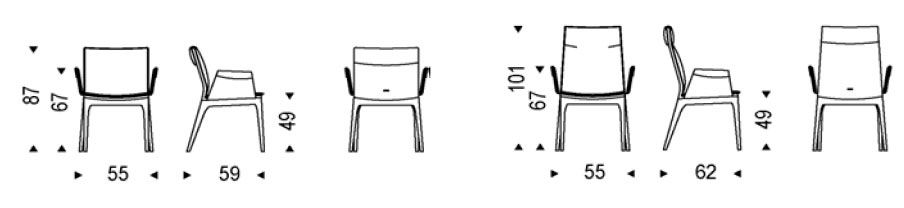 Tosca Chair Cattelan Italia with armrests dimensions and sizes