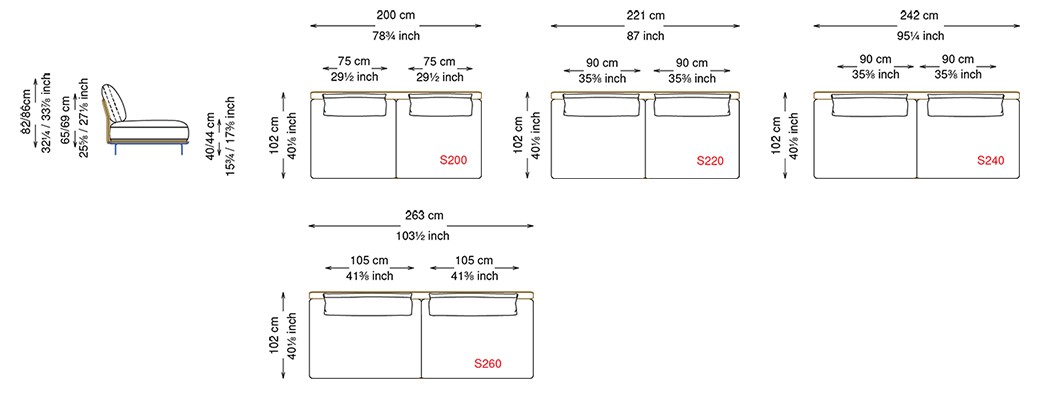 Dimensions of the Hayden Cattelan Italia sofa