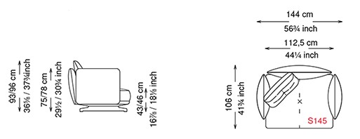 Dimensions of the Douglas Cattelan Italia Armchair