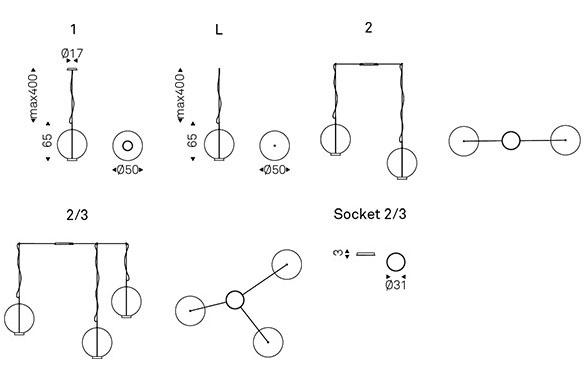 Dimensions of Ohay Suspension Lamp by Cattelan Italia