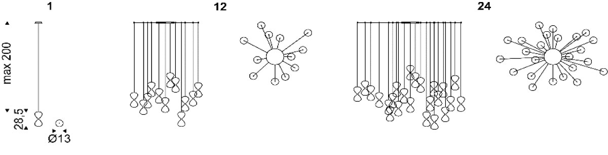 Sablier Ceiling Lamp Cattelan Italia dimensions and sizes