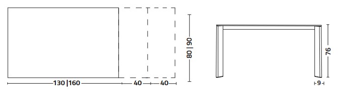 Dimensions of the extendable table Level by Colico