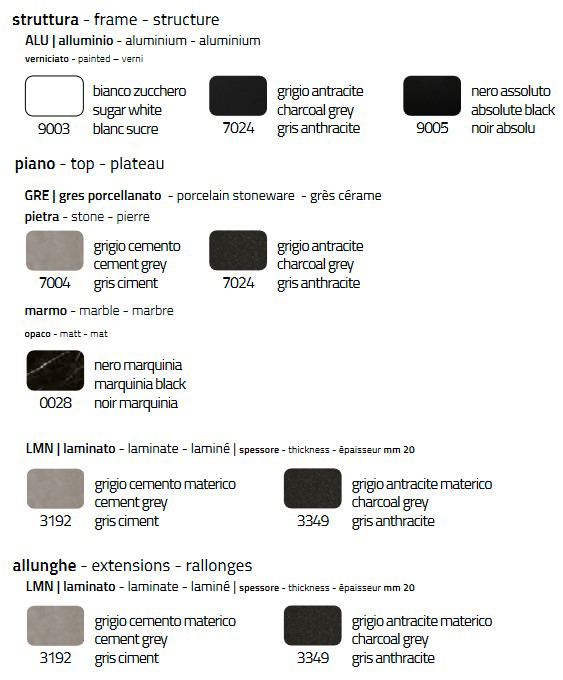 Finishes of the extendable table Level by Colico
