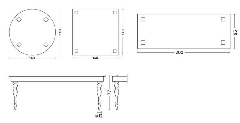 Dimensions of Colico Model Oste table