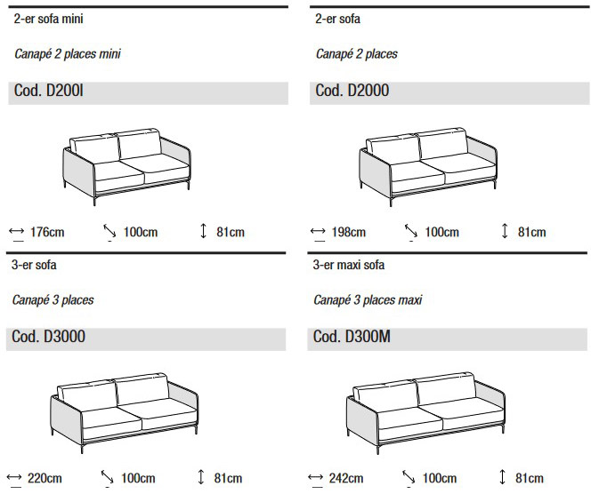 Dimensions of Ditre Italia Krisby Mix Low Sofa with 2 and 3 Seats