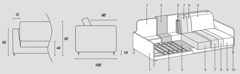 Features of Krisby Sofa Ditre Italia 2 and 3 Seater Linear