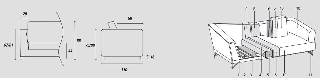 Features of Lennox Sofa by Ditre Italia 2 and 3 Seats Linear