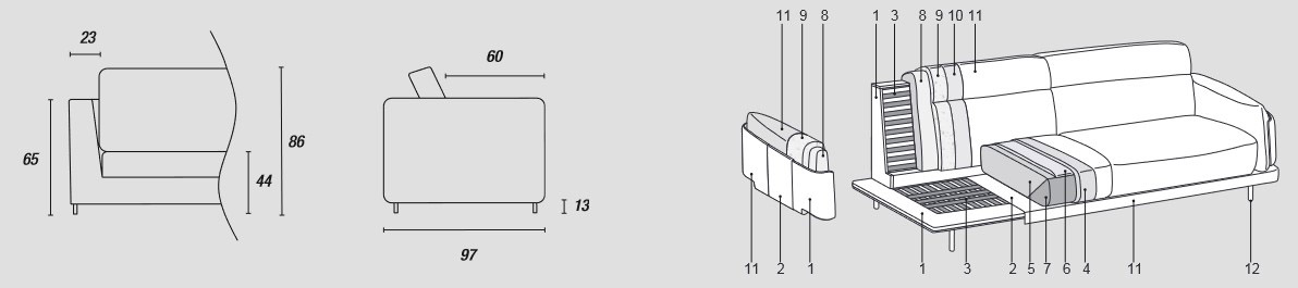 Features of Skin Sofa Ditre Italia 2 and 3 Seater