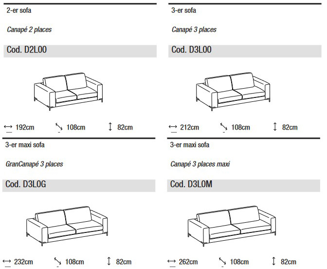 Dimensions of Ditre Italia Union 2 and 3-Seater Linear Sofa