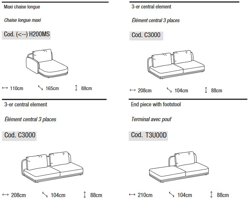 Dimensions of Ditre Italia's Avenue Soft Modular Sofa