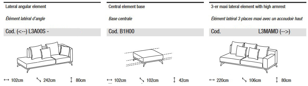 Dimensions of Dalton Soft Sofa by Ditre Italia 2 and 3-seater linear