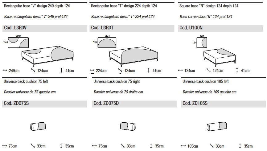 Dimensions of the Modular Sofa Sanders Universe by Ditre Italia
