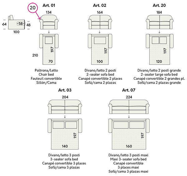 Bernie Sofa Bed Felis sizes