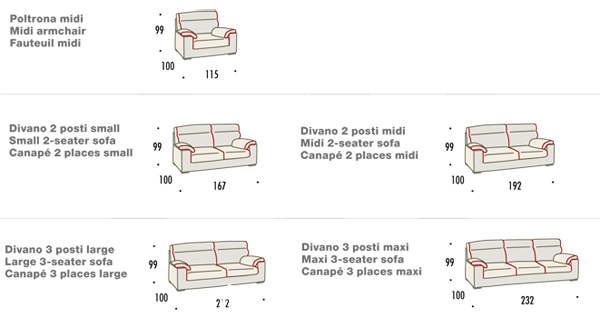 Derlon Sofa Felis sizes
