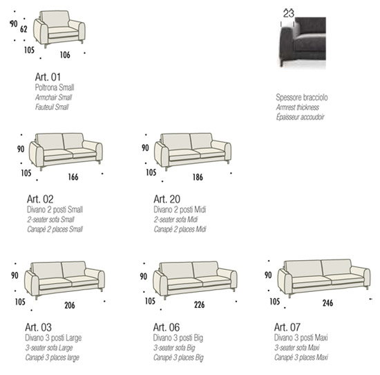 Newman Sofa Felis sizes