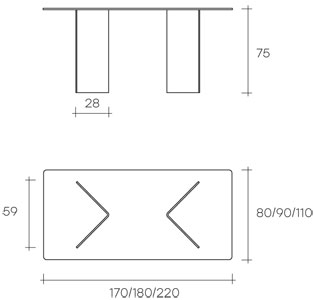 table fiam model corner sizes