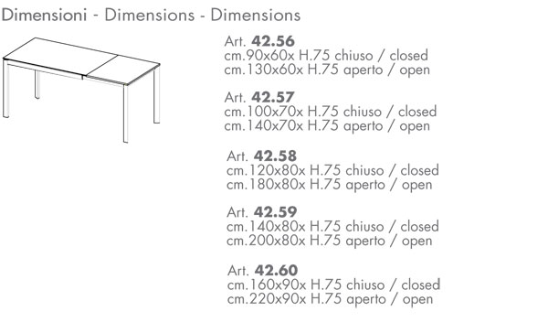 Paris extendable table Ingenia Casa Bontempi sizes