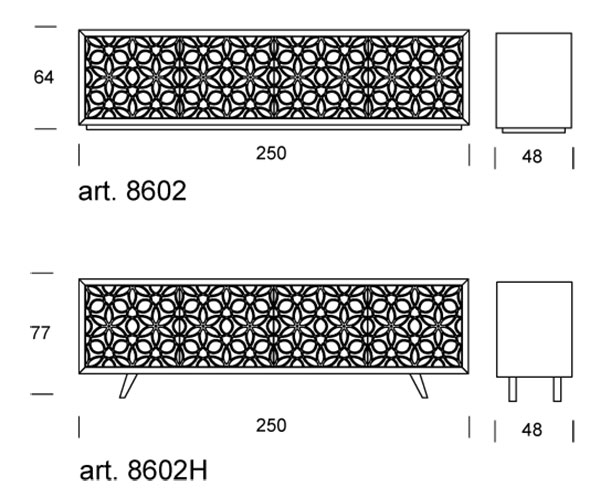 Granada sideboard 4 doors Tonin Casa dimensions
