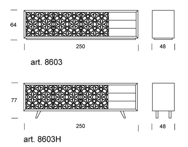 Granada sideboard 3 doors 3 drawers Tonin Casa DIMENSIONS