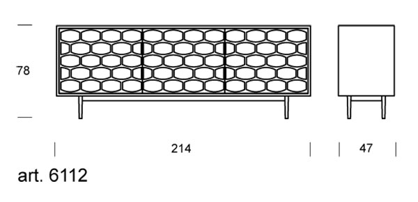 Honey sideboard 3 doors Tonin Casa dimensions