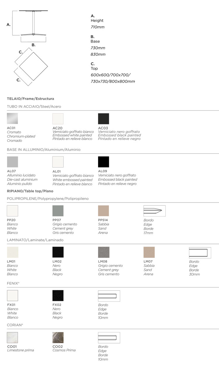 Loop table square H.71 cm Infiniti Design dimensions and colours