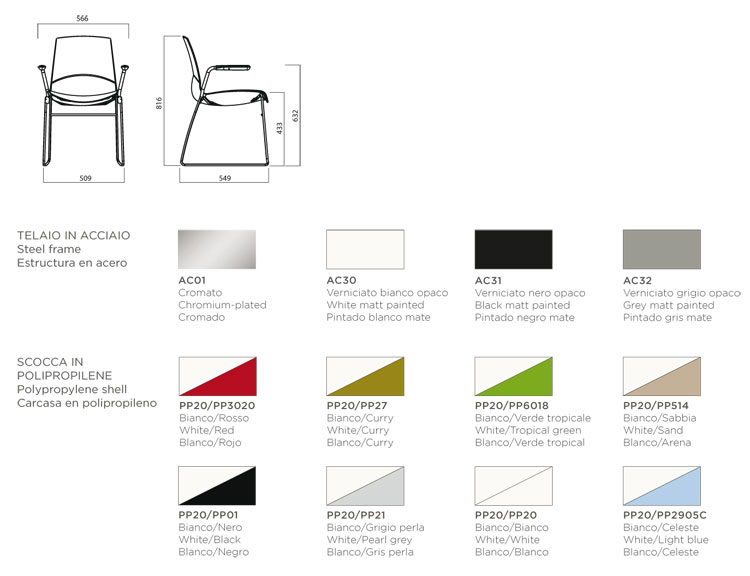 Now Sledge with arms Chair Infiniti Design dimensions and colours