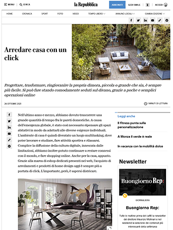La Repubblica about arredare moderno
