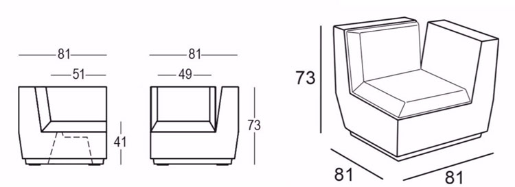 Big Cut Corner Armchair Plust Lightable dimensions and sizes