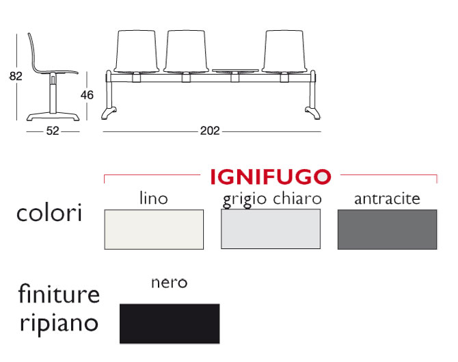 Alice Fireproof 3-Seat Bench with Shelf by Scab