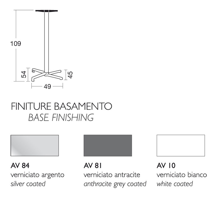 Dimensions of the fixed bar table Domino Scab H.110