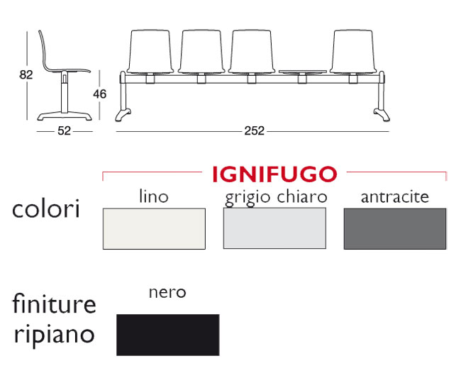 Alice Fireproof 4-Seat Bench with Shelf by Scab Waiting Room Bench
