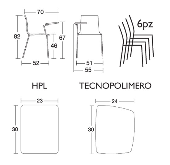 Alice Chair with Armrests Scab sedia-alice-chair-scab-dimensioni