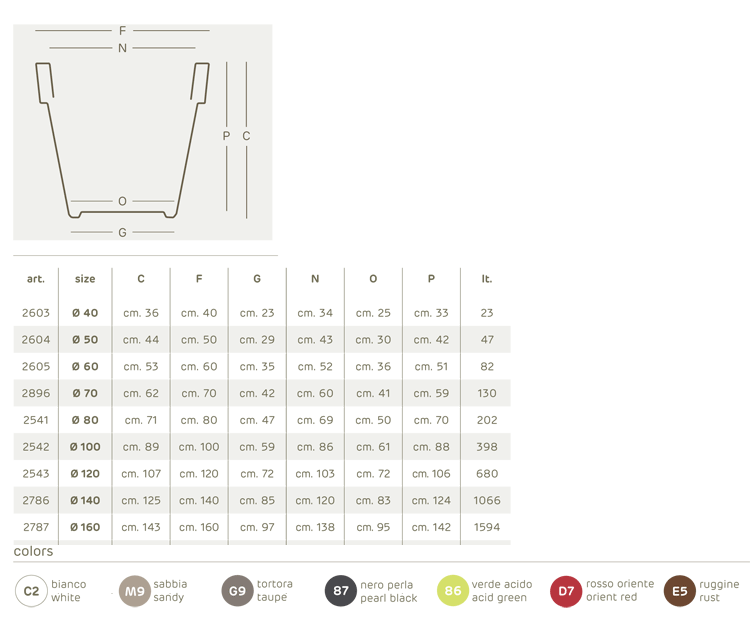 Ikon pot Khilia dimensions and colours