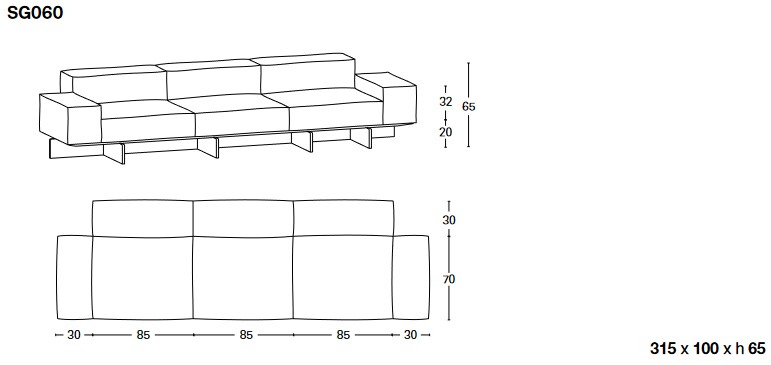 Soft Glass Tonelli Design Modular Sofa sizes