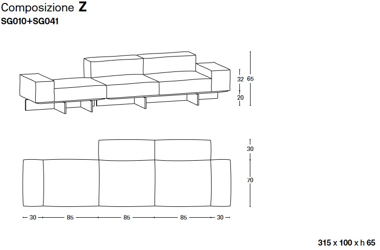 Soft Glass Tonelli Design Modular Sofa sizes