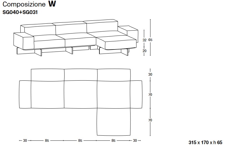 Soft Glass Tonelli Design Modular Sofa sizes