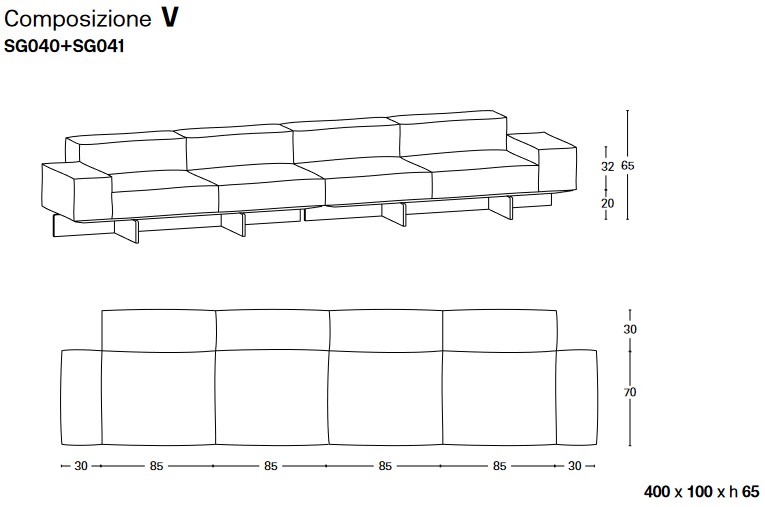 Soft Glass Tonelli Design Modular Sofa sizes