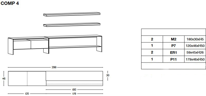 Porta TV WG Tonelli Design dimensioni