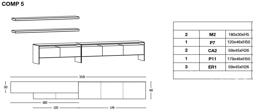 Porta TV WG Tonelli Design dimensioni