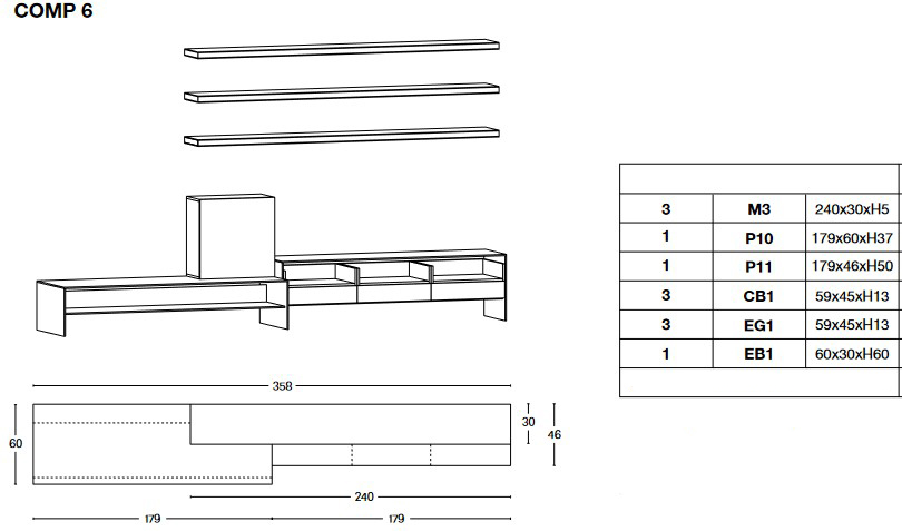 Porta TV WG Tonelli Design dimensioni