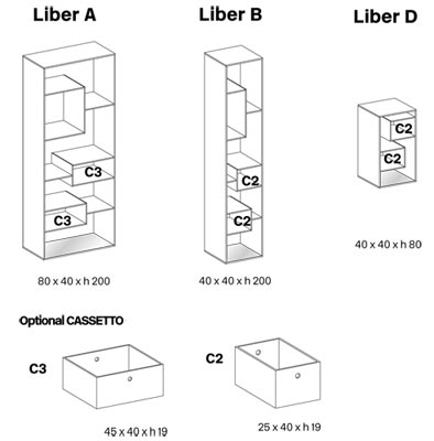 Liber Bookcase Tonelli Design sizes