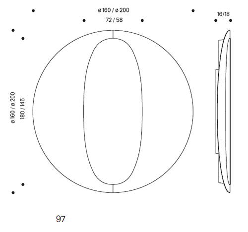 dimensions Central Round mirror Tonelli Design