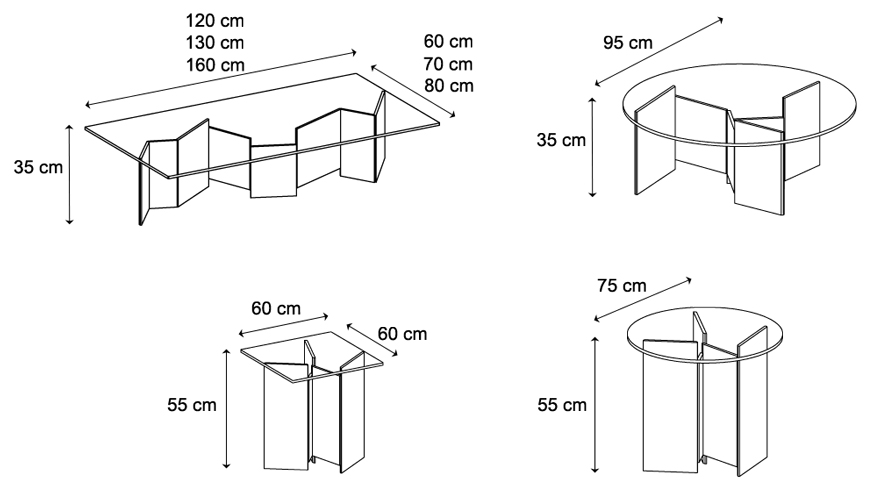 Metropolis Coffee table Tonelli Design sizes
