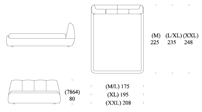 Tuny double bed Tonin Casa dimensions