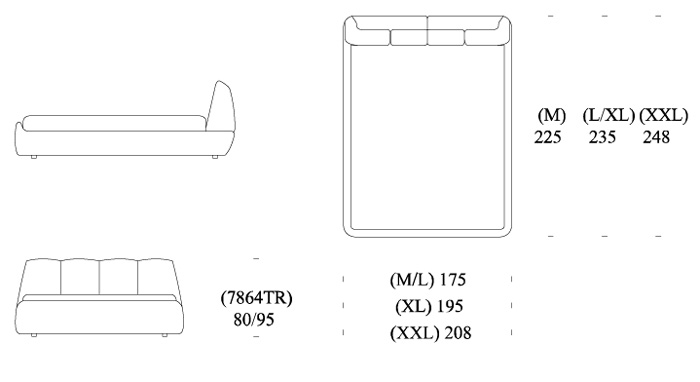 Tuny double bed adjustable headrest Tonin Casa dimensions